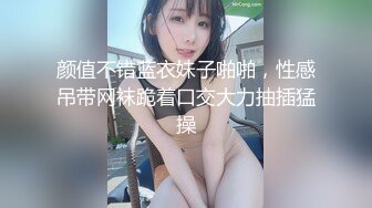 颜值不错蓝衣妹子啪啪，性感吊带网袜跪着口交大力抽插猛操